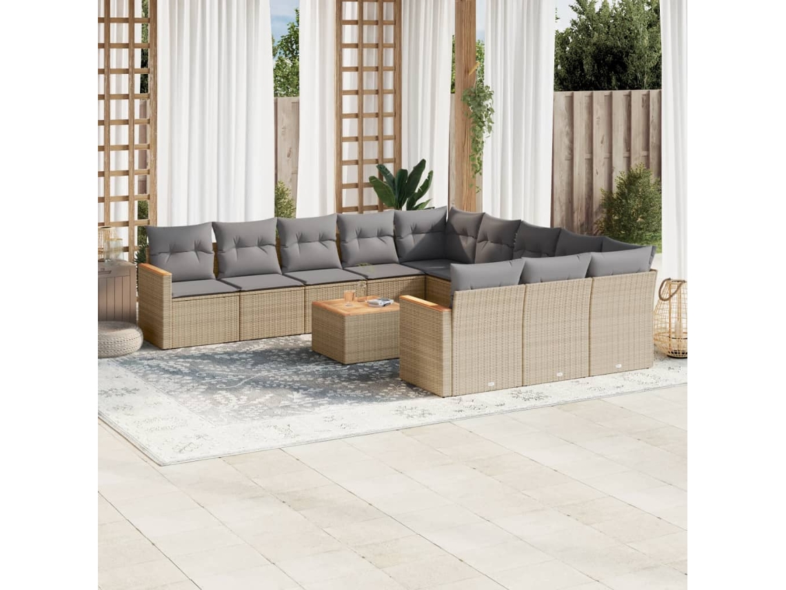 Conjunto de 12 sofás de jardín con cojines de mimbre beige de DKD Home Decor