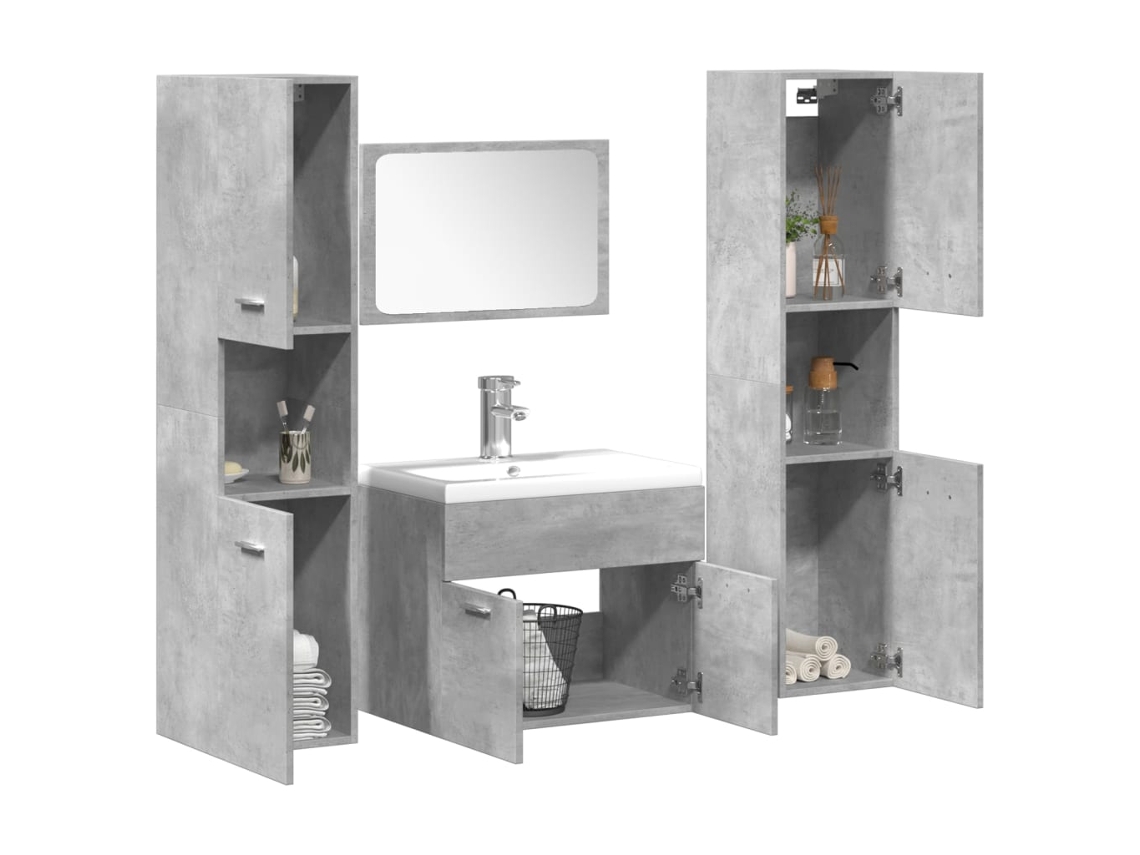 Juego Muebles De Baño 4 Uds Madera Contrachapada Gris Hormigón