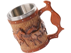 Caneca De Cerveja Viking Em Resina Resistente E Fácil De Limpar Com Design De Cavalo Redondo
