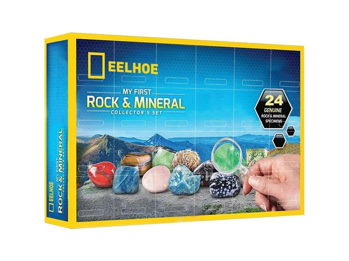Calendario de Adviento 2022 con cristales, piedras minerales y fósiles para niños y adultos - Regalo de Navidad