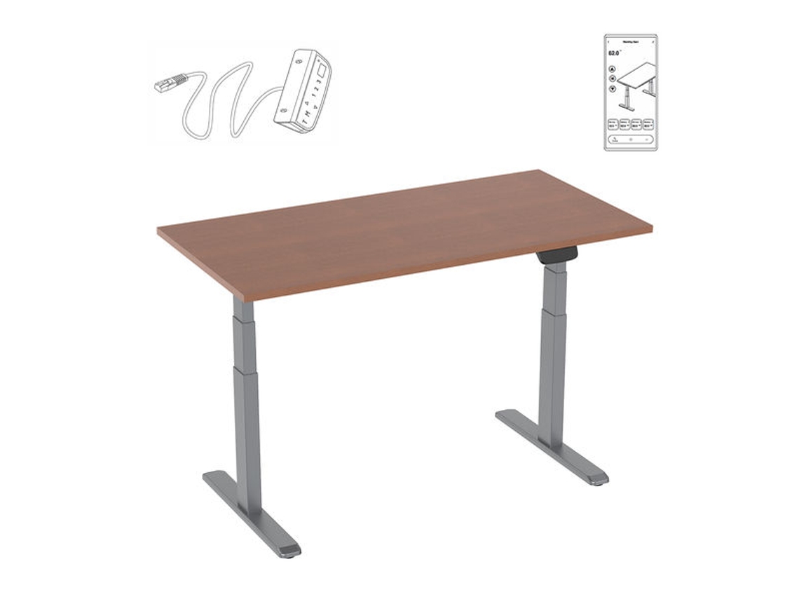 Escritorio motorizado sentado/de pie 150x75cm altura 62-128cm Tablero nogal / Base gris Conectado KIMEX