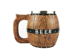 Jarra de cerveza de madera hecha a mano, vasos con forma de barril y asa de acero inoxidable, regalo retro marrón para hombre.
