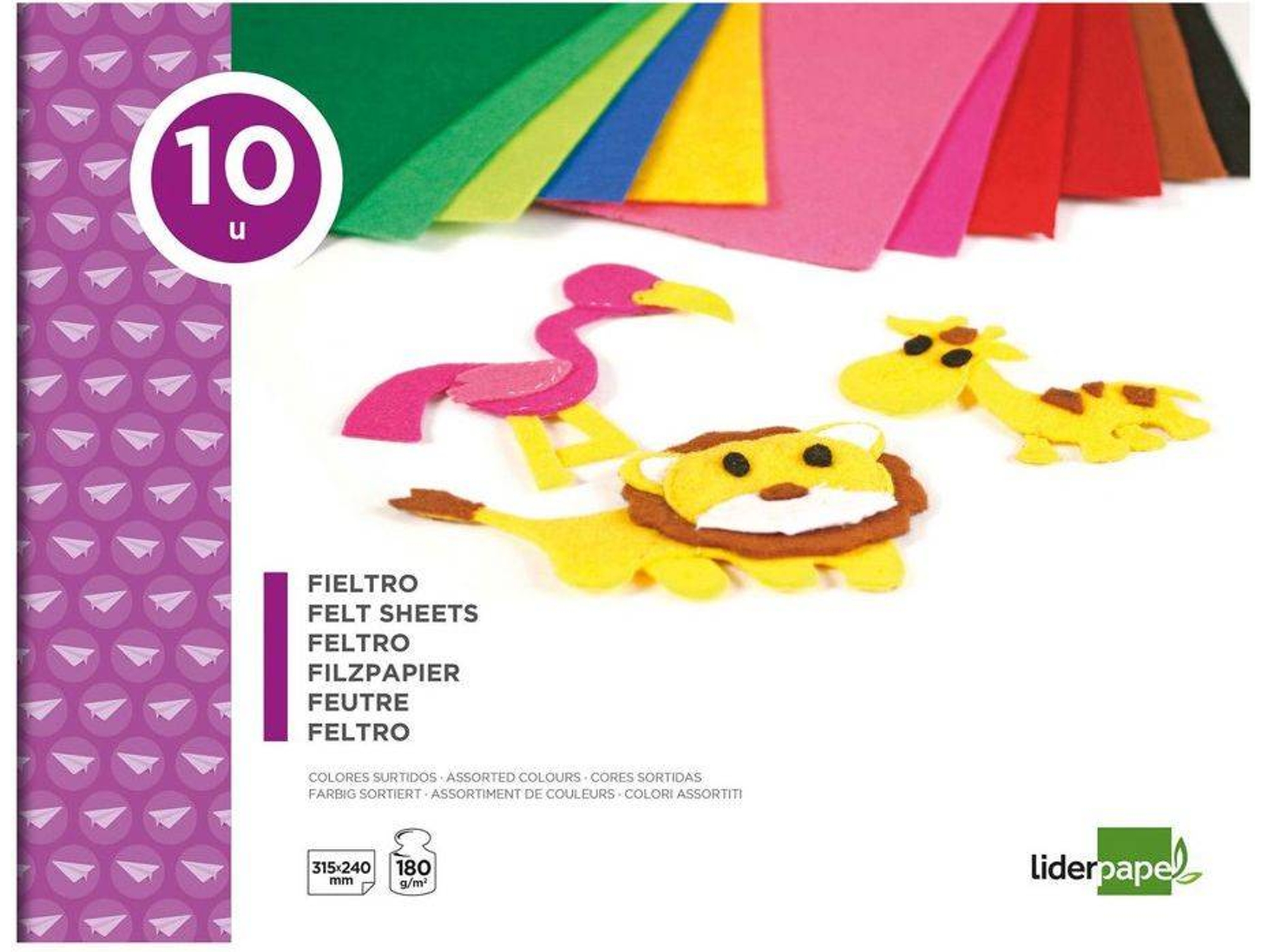 Bloc de Papel de Fieltro LIDERPAPEL 547464 (Multicolor - 10 Hojas)