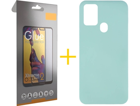 Funda y Protector de Vidrio Full 1x Samsung Galaxy A21s SKYHE Silicona Líquida Verde Agua