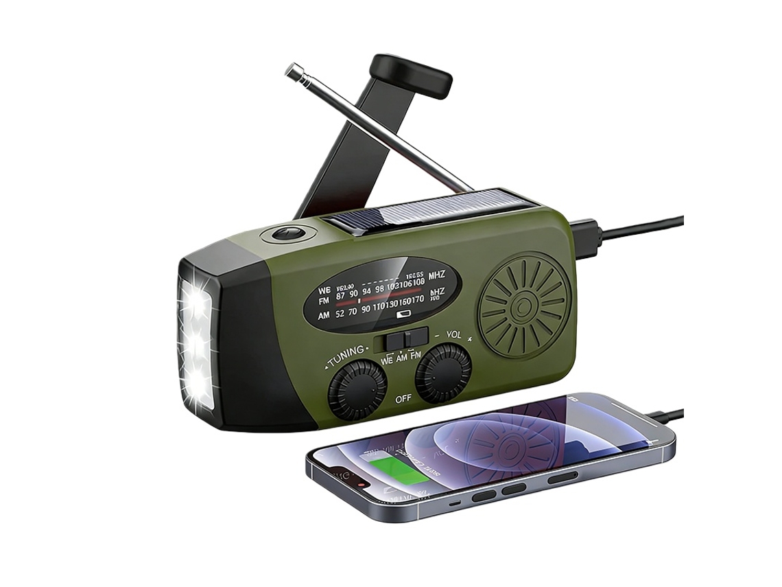 Radio Portátil De Emergencia Am Fm Noaa 2000mah 3 Modos De Carga Solar Usb Manivela Linterna Actualizado 4 Antenas 3 Led