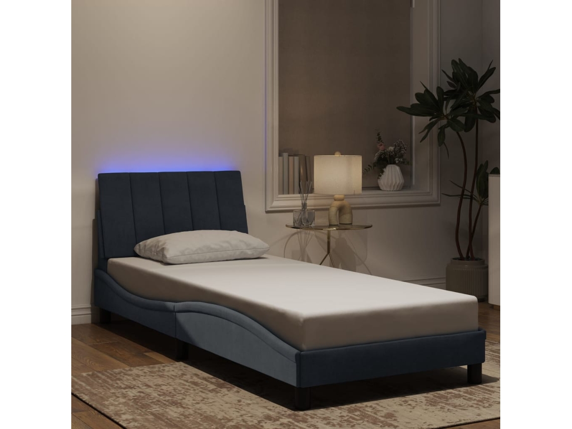 Estructura Cama Con Luces Led Terciopelo Gris Oscuro 90x200 Cm
