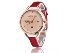 Reloj De Pulsera De Moda Para Mujer Con Correa De Cuero, Esfera Redonda Y Movimiento De Cuarzo (rojo)