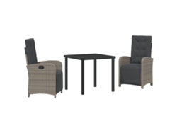 Conjunto de comedor de jardín Vidaxl de 3 piezas con cojines de ratán gris