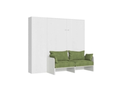 Cama Doble Abatible Kentaro De 160 Cm Con Sofá Y Columna En Fresno Blanco Y Verde