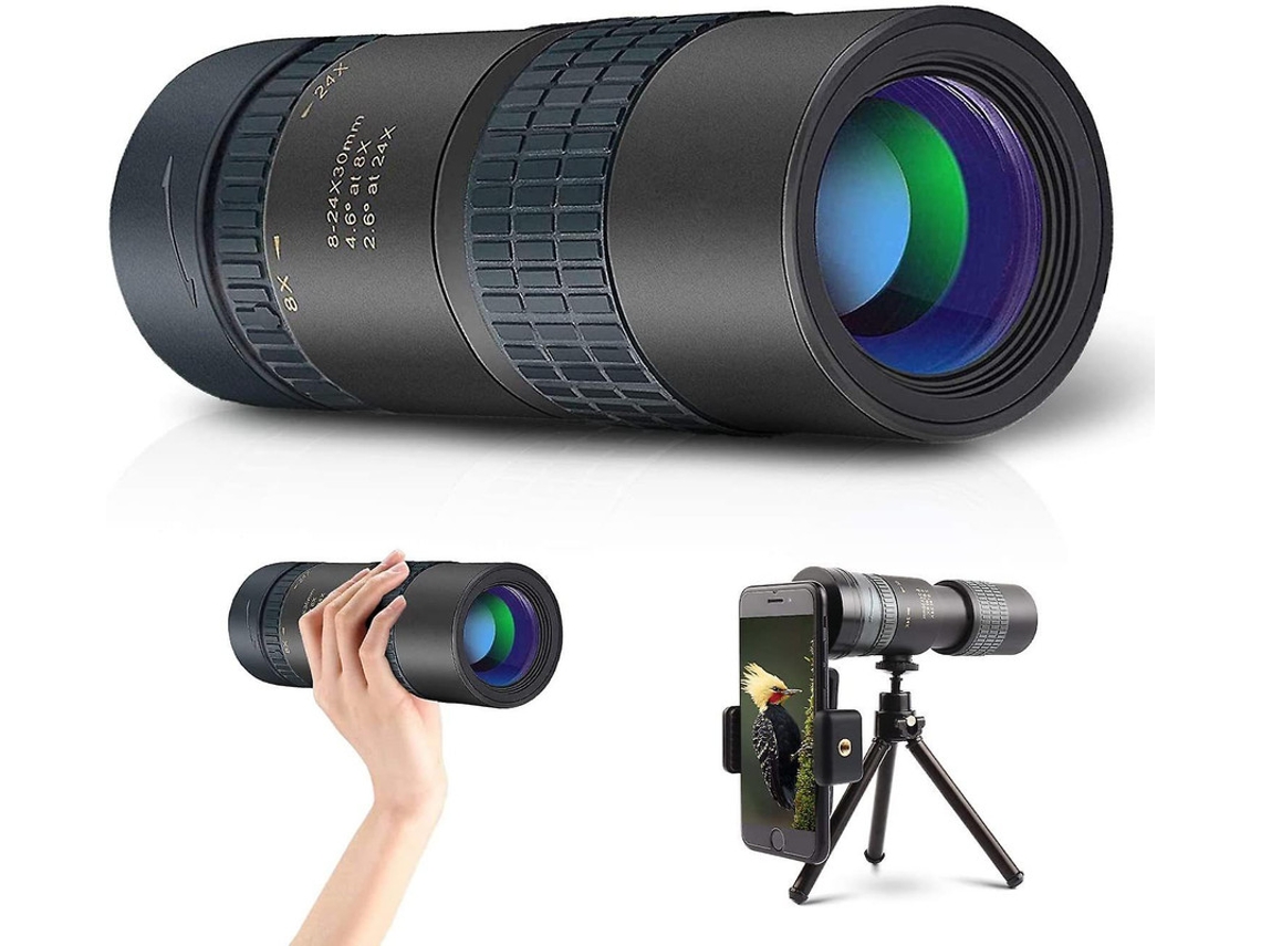 Telescopio monocular para niños, 24x30, prisma Bak4, zoom continuo, IP68, trípode, smartphone, observación de aves, viajes al aire libre, color negro, Yizhood