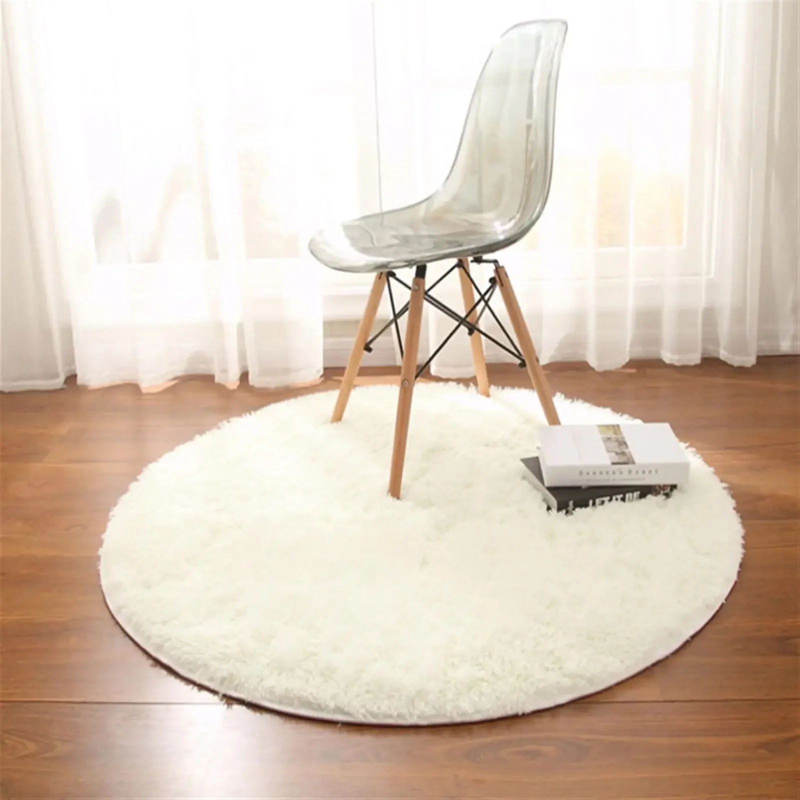 (blanco, 80x80cm) Alfombra Redonda De Felpa Suave Y Cómoda.