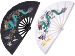 Juego de 2 abanicos plegables chinos de tela plástica con impresionante diseño de dragón, ideales para bailes festivos GOKOCO