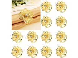 Anillo De Servilleta Floral, 12 Piezas Oro, Decoración Mesa Boda Navidad Cena Con Piedras Falsas