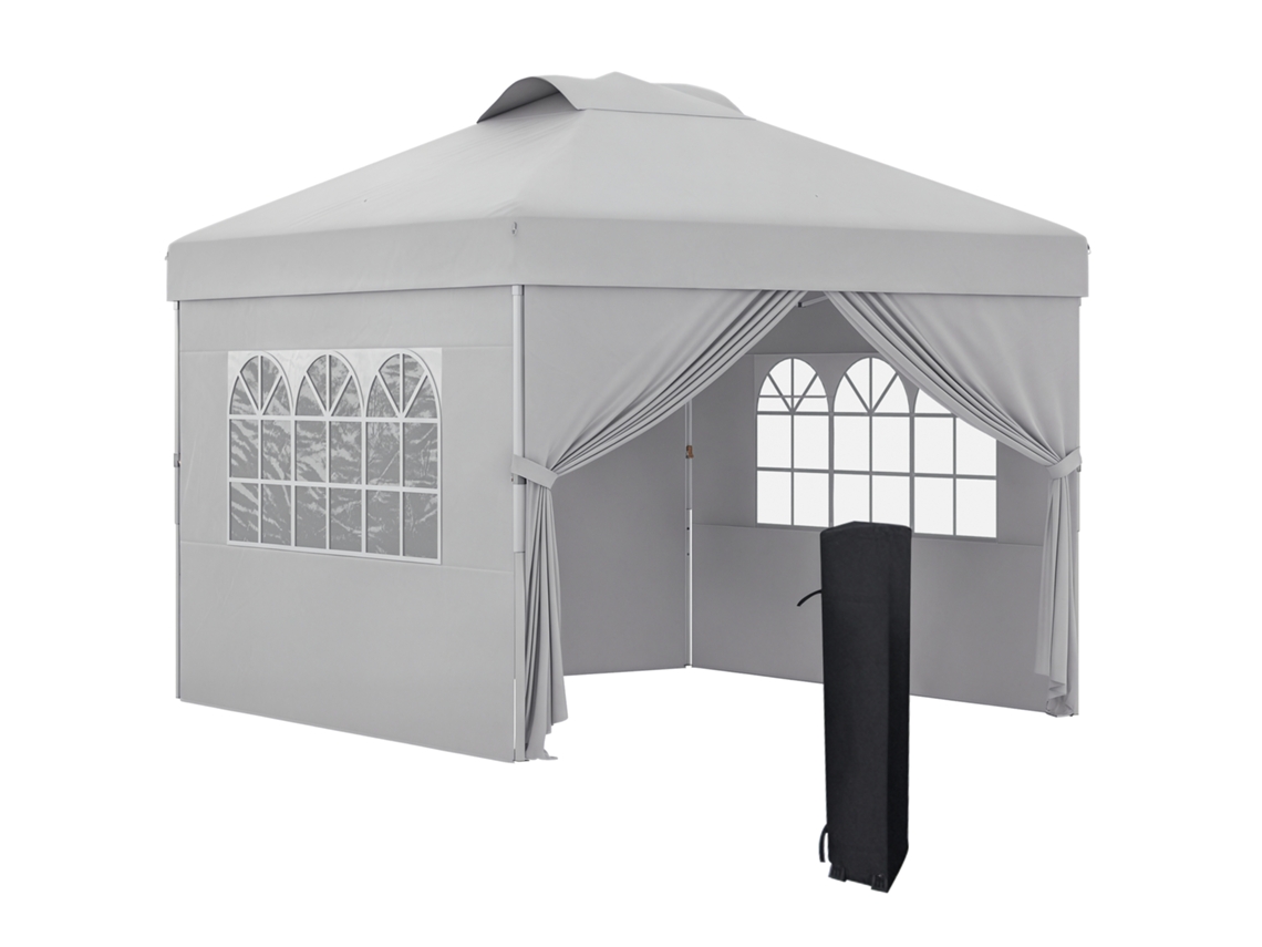 VPMKP - Toldo retráctil manual Outsunny 295x245 cm patio, manivela, ángulo 45°-85°, aluminio poliéster 280 g/m², gris | S/MARCA