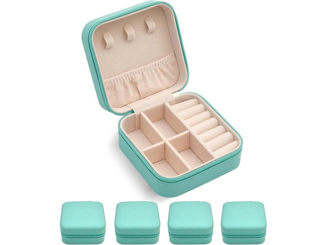 2026-caja Joyería Portátil Mini De Cuero Pu Con Cremallera Organizador Anillos Collares Pendientes Regalo Mujer Niña Verde