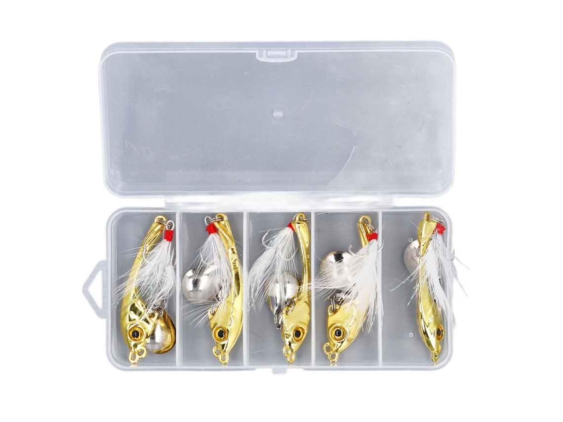 Kit Profesional De 5 Señuelos De Pesca Vib De Metal Con Pluma Y Sección Giratoria, 10 G/0,4 Oz.