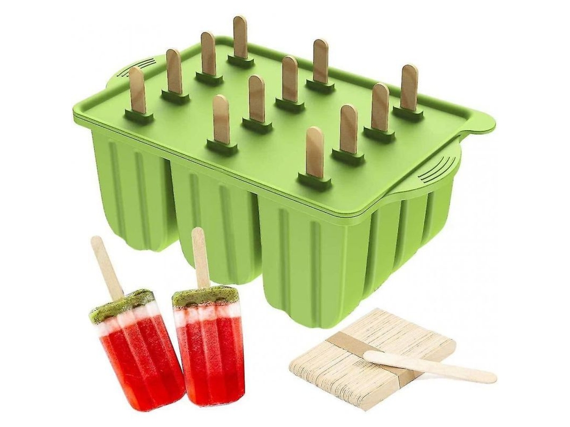 2026-14444-molde De Silicona Reutilizable Para Paletas Bpa Free Con 50 Palitos De Madera Color Verde 12 Moldes