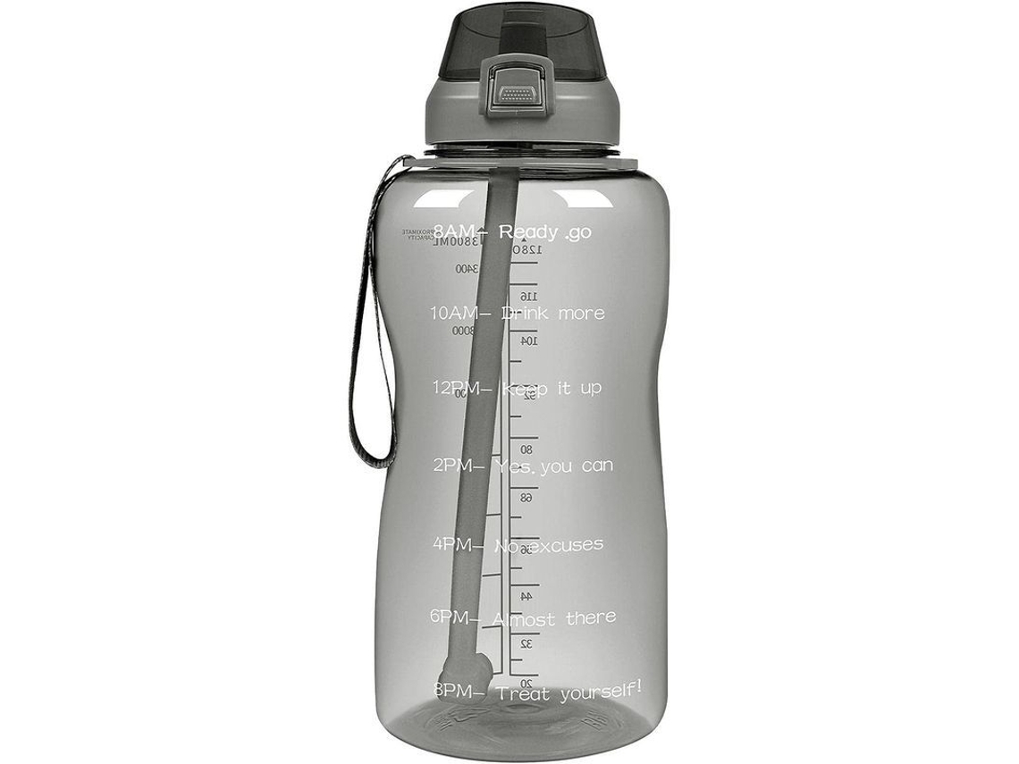 Botella de agua Rebe-Bottle Linjou de 2 litros con vaso y tapa antigoteo, libre de BPA, con indicador de tiempo, color negro.