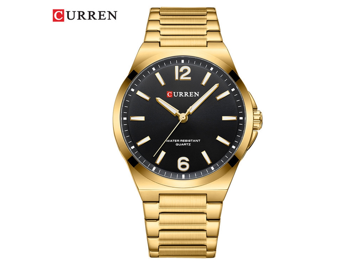 (negro Con Cinta De Oro) Reloj De Cuarzo Para Hombre, Estilo Moderno, Para Uso Comercial Y Casual, Resistente Al Agua, Cinta De Acero Inoxidable