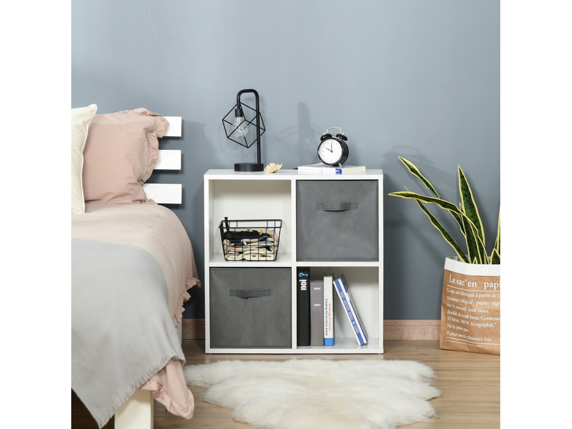 VPMKP - Estantería modular Homcom 4 nichos, 2 cajones extraíbles de tela no tejida, 61,5x30x61,5 cm, blanca y gris.