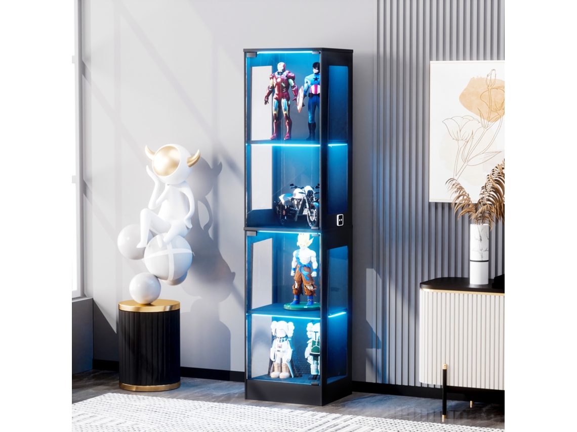 Vitrina De Cristal Con 4 Niveles, Led, A Prueba De Polvo, Negra, 40x35x165cm
