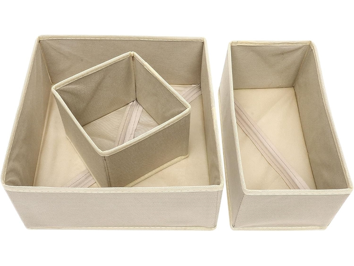 Almacenamiento Plegable 3 Piezas Tejida Beige Práctica Transpirable Ideal Hogar Caja Tela No