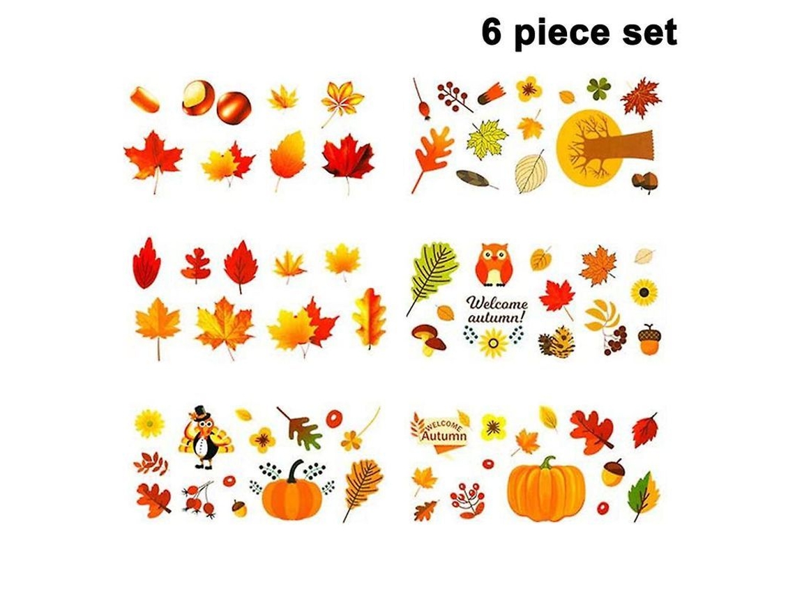 Pegatinas Para Ventanas Con Diseño De Caracoles Y Hojas De Otoño, Decoración Para Acción De Gracias, Reutilizables, Impresión A Doble Cara.
