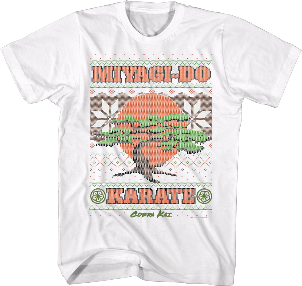 Camiseta Unisexo DEEPSTONE Miyagi-Do Faux Ugly Christmas Sweater Cobra Kai Blanco (XL)