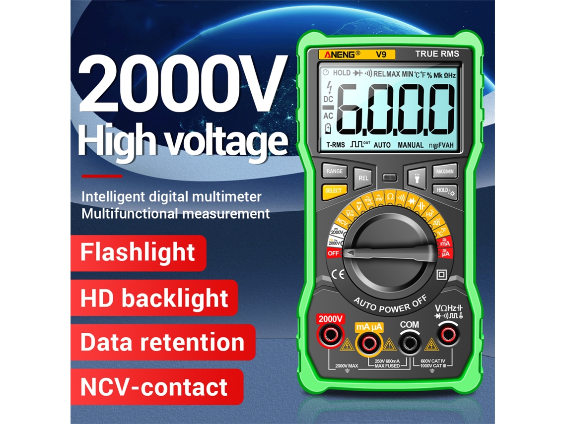 Multímetro Digital Aneng V9, 6000 Cuentas, 2000 V, Comprobador Eléctrico, Medidor De Capacitancia, Voltímetro, Amperímetro, Herramienta Ca/cc