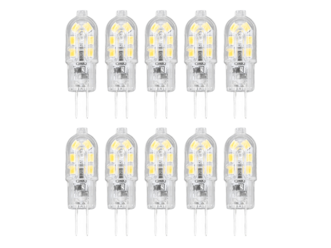 Bombillas LED BJ-10 regulables G4 con alta reproducción cromática, carcasa transparente, luz blanca de 12 V para iluminación de exteriores.