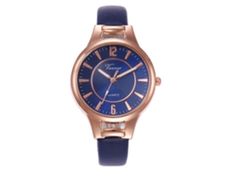 Reloj De Pulsera Vansvar V406 Slim Para Mujer Con Correa De Pu Y Movimiento De Cuarzo, Azul Oscuro.