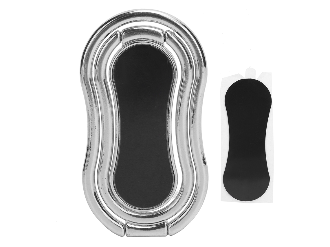 Soporte De Anillo Giratorio Plegable De 360° Para Teléfonos Móviles Con Agarre Plateado Para Los Dedos.