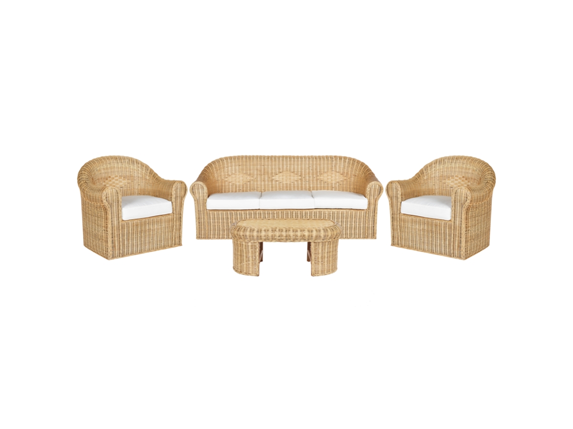 Conjunto de Jardín Con Mesa BELIANI Livadeia de Ratán Natural 202X75X82