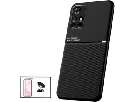 Kit Funda Magnetic Lux, Protector Cristal Templado 5D Full Cover Curved y Soporte Magnético de Coche Xiaomi Poco M4 Pro 5G PHONECARE Negro
