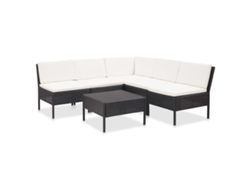 Conjunto de jardín de 6 piezas con cojines, mimbre sintético negro, DKD Home Decor