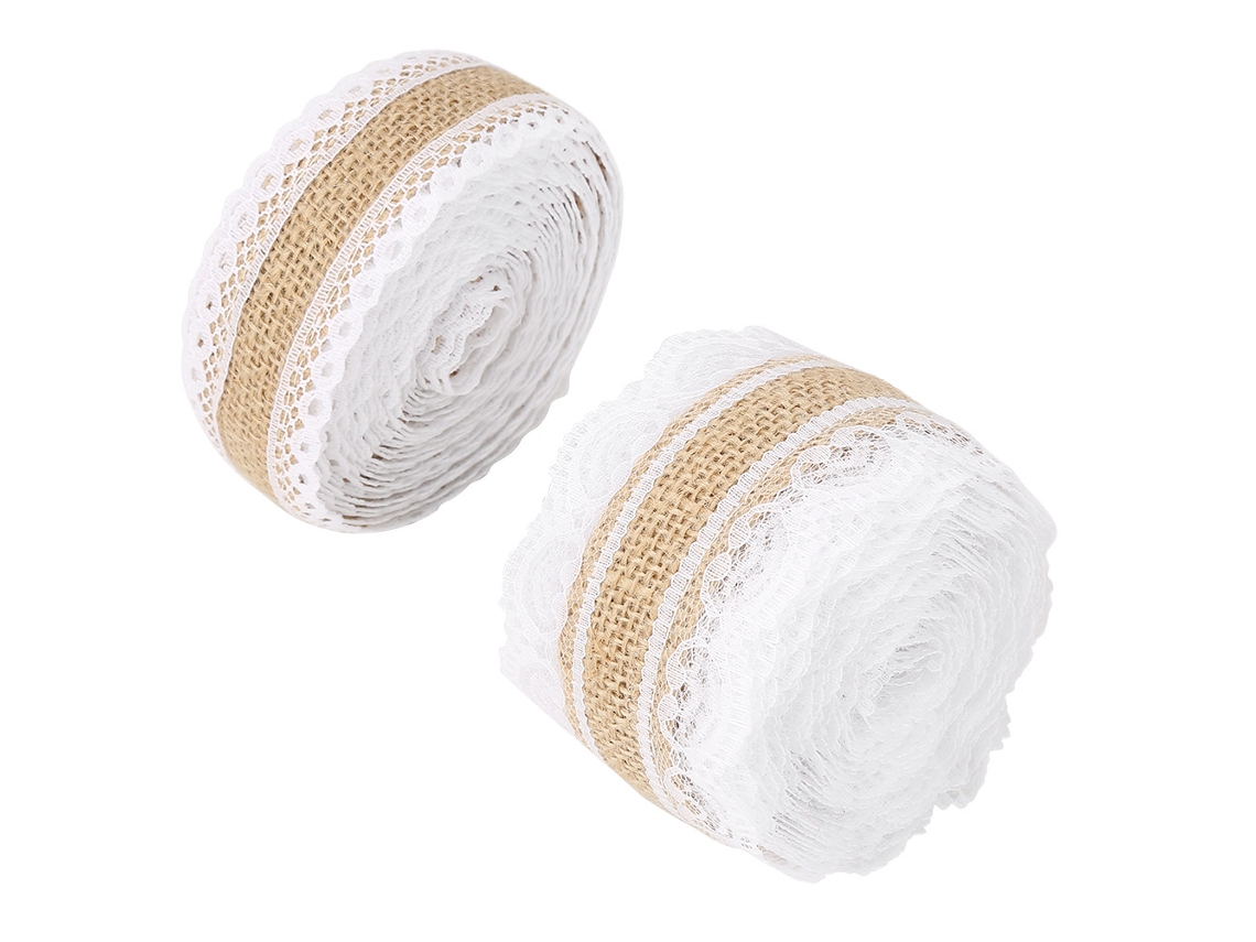 2 Rollos De Cinta De Yute Con Encaje De 5 M Para Decoración De Bodas Y Manualidades.