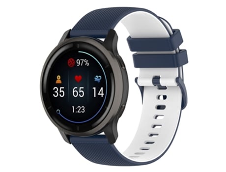 Correa de Silicona textura rejilla colorido con hebilla 22mm para Garmin Vivoactive 4/Forerunner 255 - Azul marino/blanco