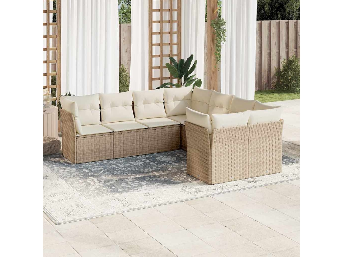Conjunto de sofá de jardín con cojines, mimbre beige PE Dkd Home Decor