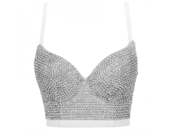 2026-top Crop Corset Sexy Para Mujer Con Encaje Y Piedras Strass, Soporte Push Up, Tirantes Ajustables Y Removibles 38c Plata