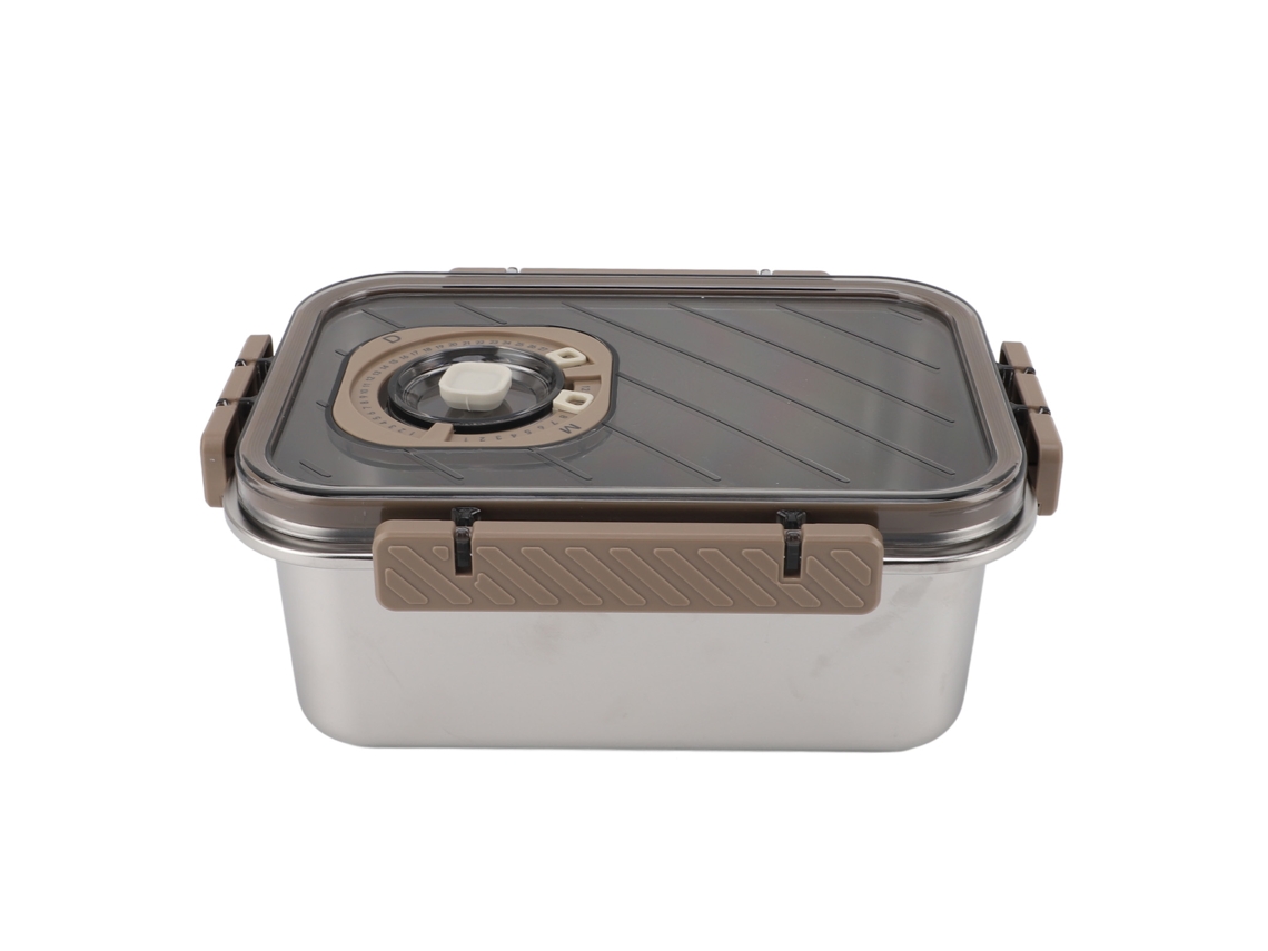 Caja De Almacenamiento De Comida De Acero Inoxidable 304 Para Refrigerador 1600ml Khaki