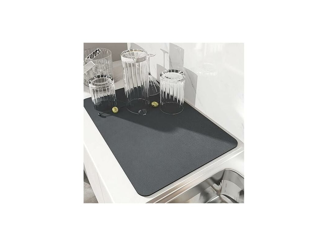 Alfombra Secaplatos Cocina, Alfombra De Nanofibra Súper Absorbente 40x30cm Gris Lavable En Lavadora