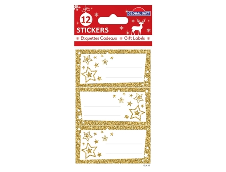 12 Pegatinas GLOBAL GIFT de Navidad - Estrellas de purpurina doradas