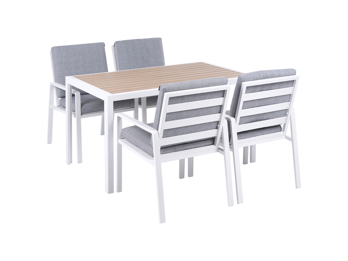 Conjunto de comedor Beliani Visso con sillas en aluminio gris/blanco 140x80x75