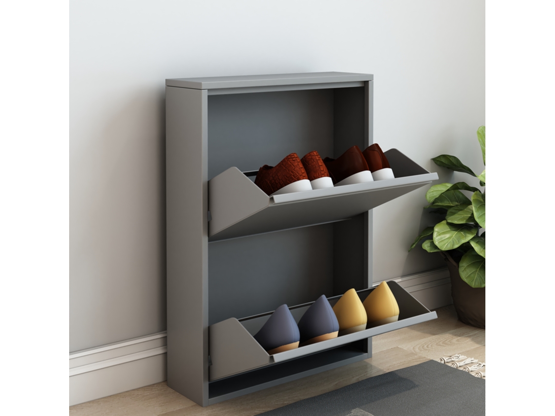 Zapatero Sokndal con 2 puertas abatibles metal 71 x 50 x 15 cm gris [EN.CASA]