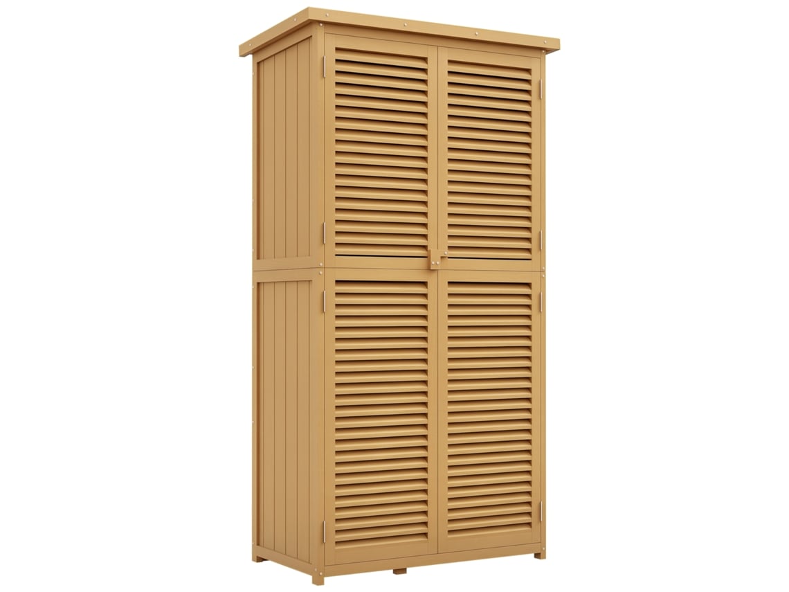 Cómoda de jardín impermeable, 2 puertas con cerradura, madera de pino, 87 cm de ancho x 46,5 cm de profundidad x 160 cm de alto, amarillo claro.