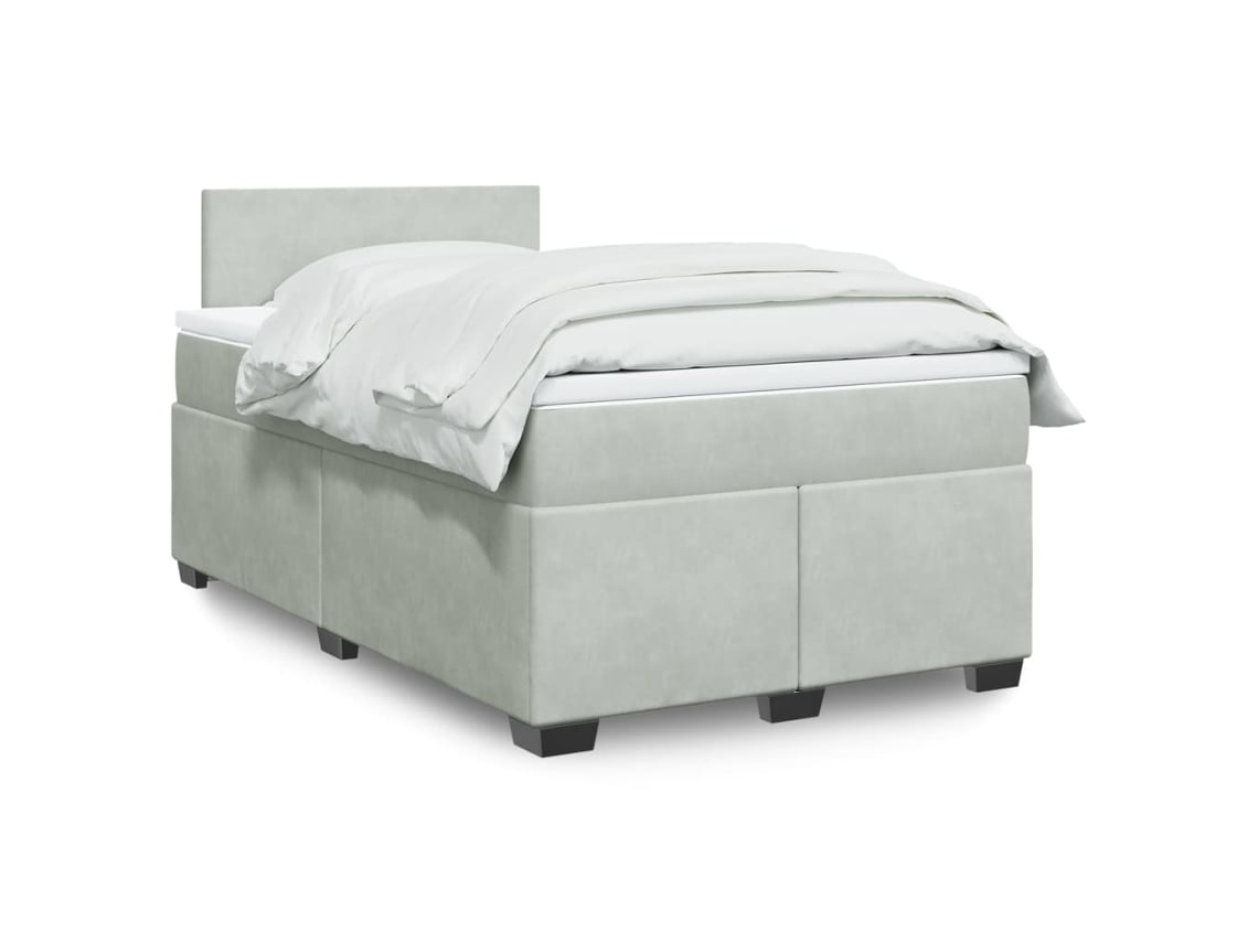 Cama Box Spring Con Colchón Terciopelo Gris Claro 120x190 Cm