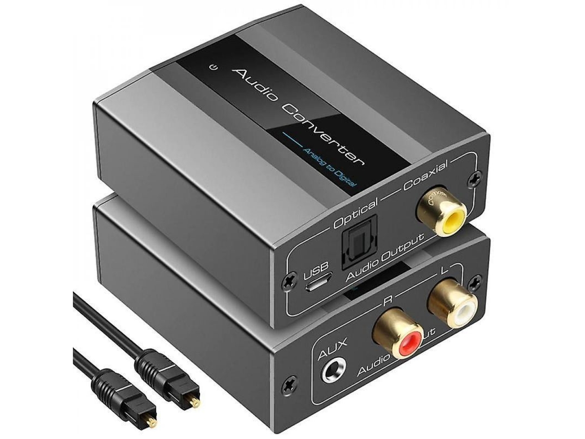 2026-conversor De Audio Analógico A Digital Rca A Óptico Con Cable Óptico Toslink Y Coaxial Qri Negro Gris