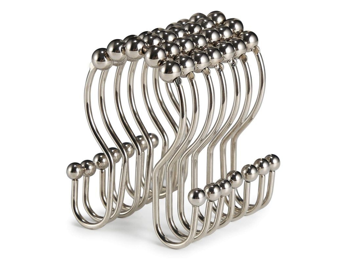 2026-12 Anillos Para Cortina De Ducha, Acero Inoxidable Con Rodillos, Ganchos Anticaída Dobles