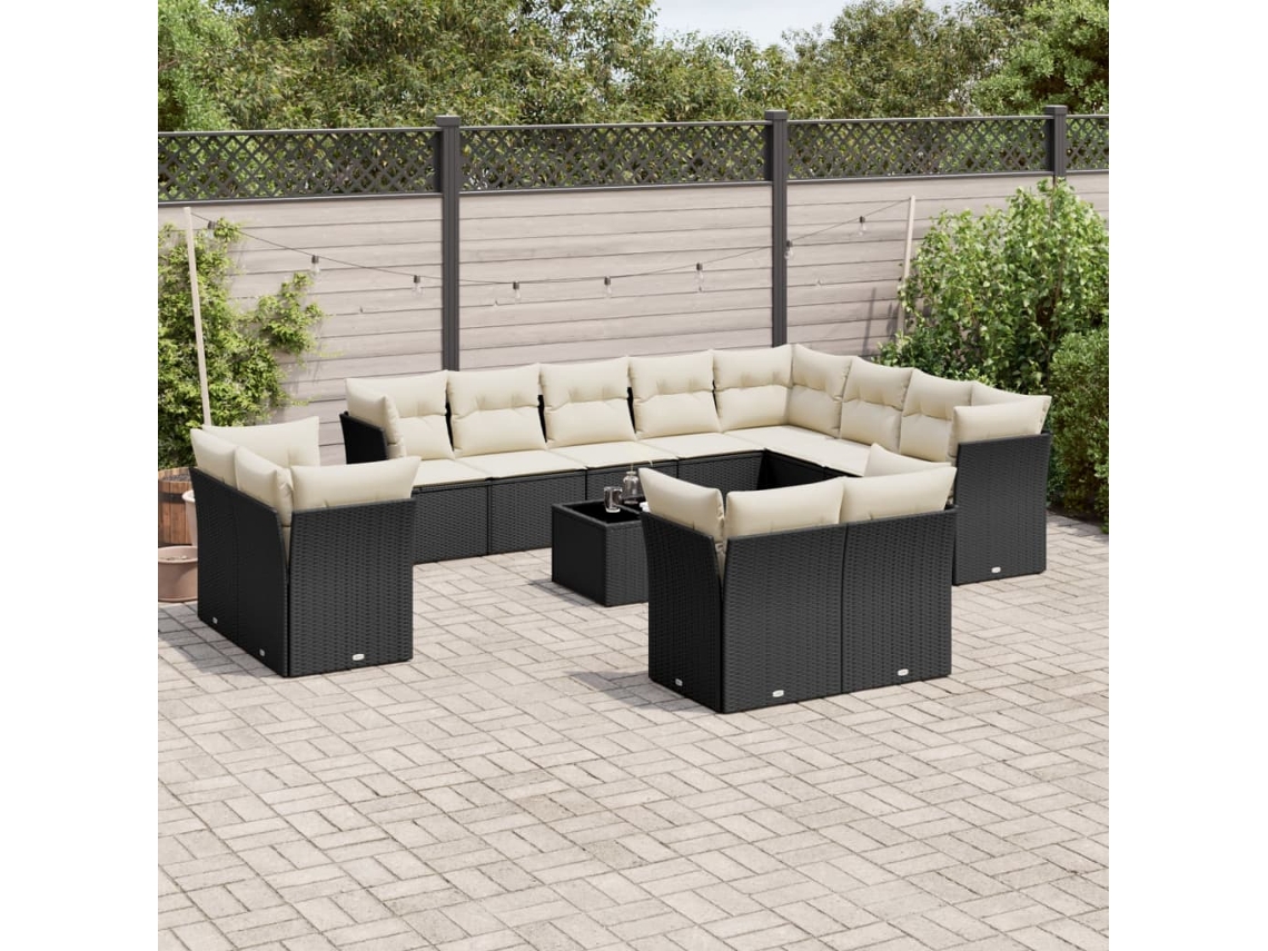 Conjunto de 13 sofás de jardín con cojines de mimbre sintético negro, Dkd Home Decor