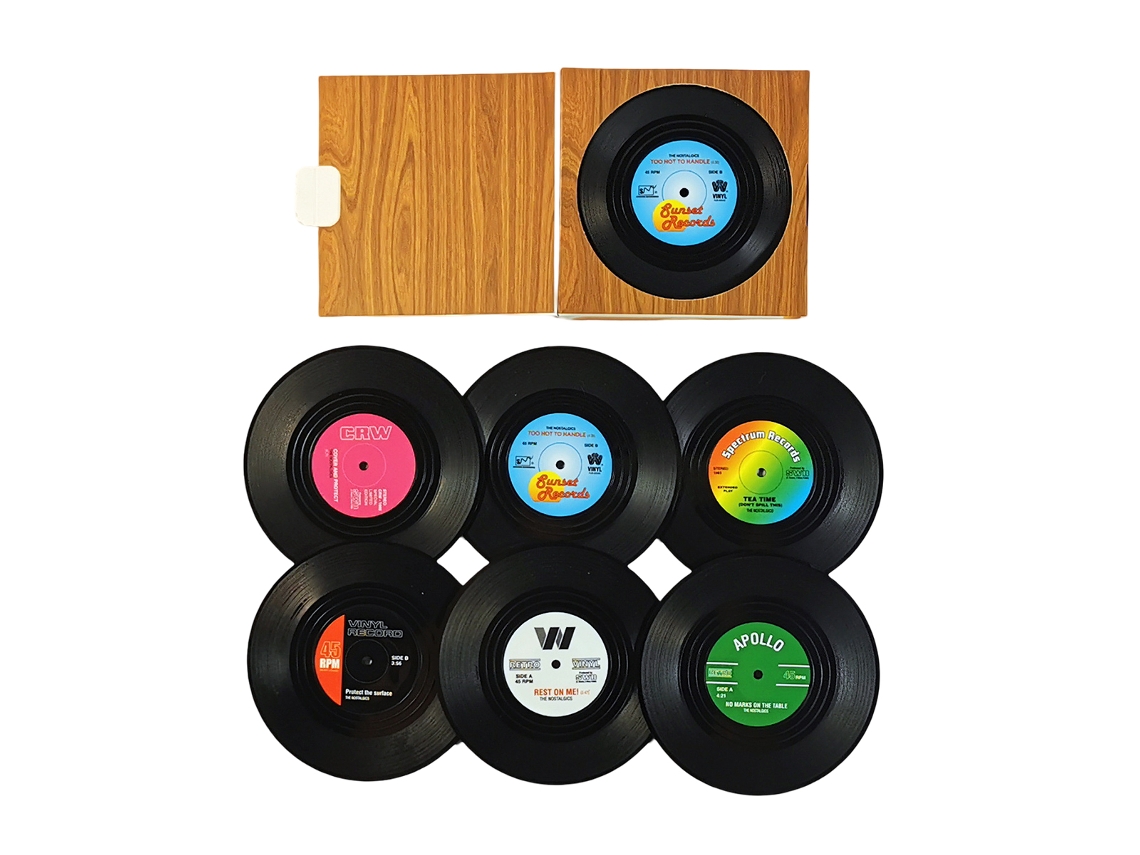 HYMNORA Posavasos estilo vinilo [6 unidades] - Protección para muebles, forma de disco